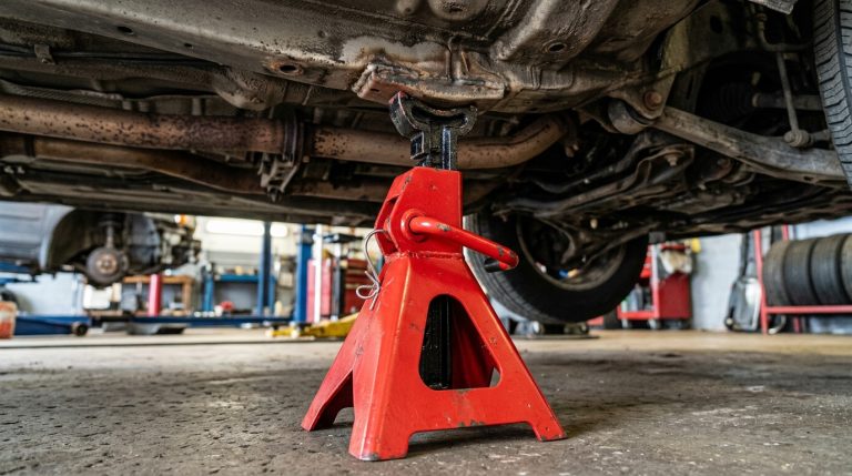Comment lever une voiture pour vidange : utilisez les chandelles de sécurité au bon endroit du châssis
